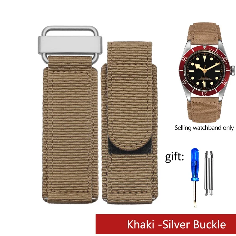 Men's Thickened Nylon Watch Strap with Hook Loop Fastener, 22mm Woven Belt