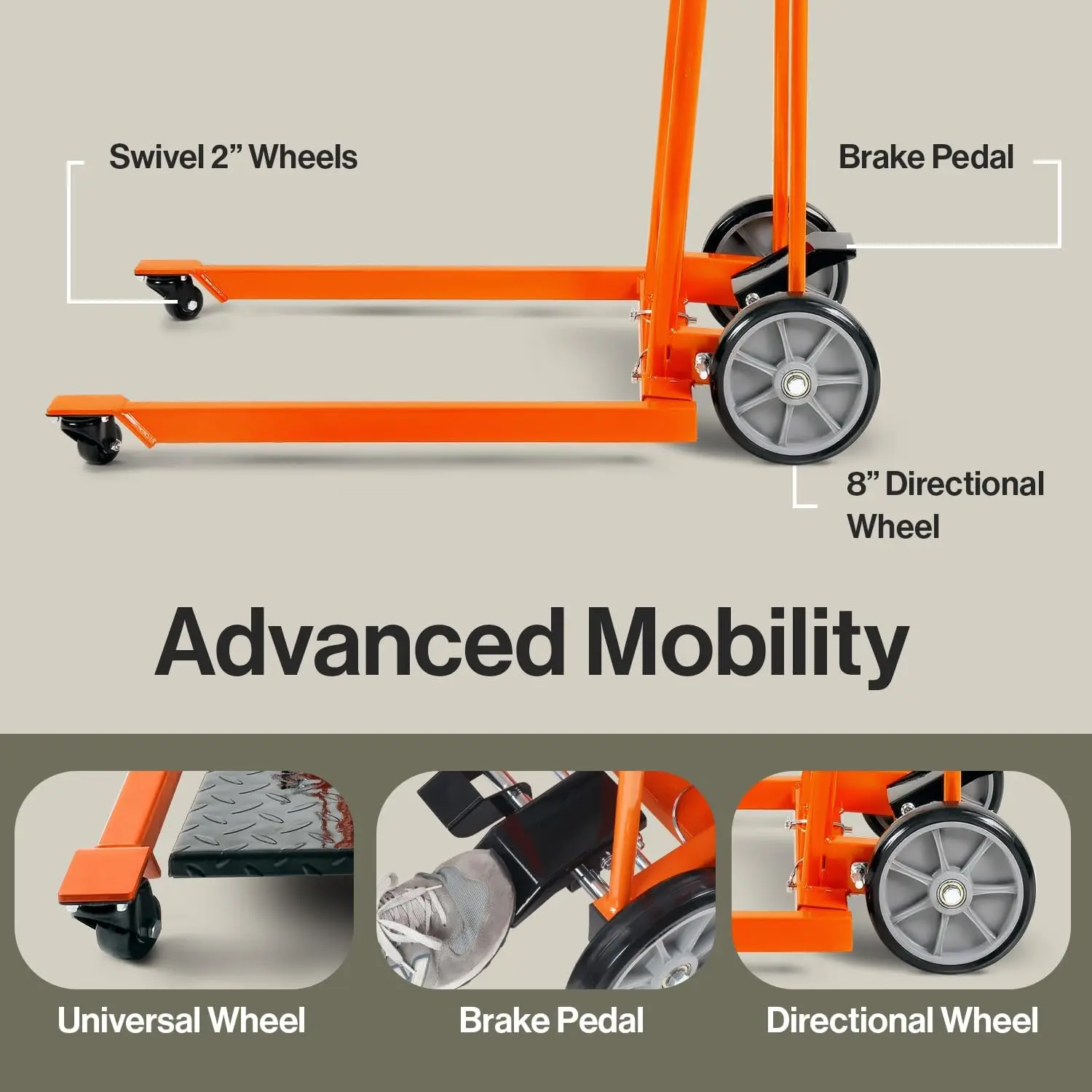 Lift Winch Stacker, Pallet Truck Dolly, Lift Table, Fork Lift, 330 Lbs 40" Max w/ 8" Wheels, Swivel Casters