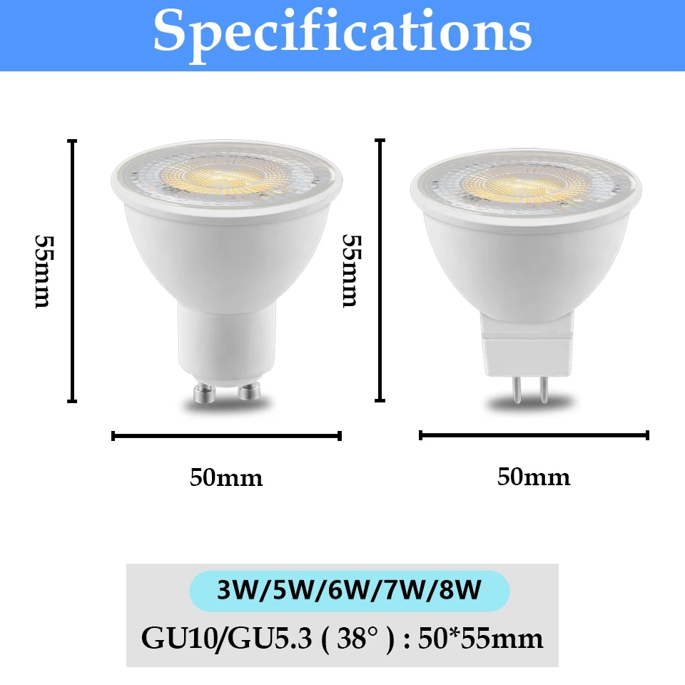 Ampoule LED GU10 5W (équivalent 50W Halogène) - Blanc Chaud Ou Blanc Froid - Classe énergétique A - Livrée Par 1