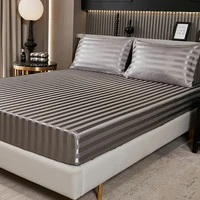 Satin Striped Bed Sheet Silk Soft Mattress Cover With Pillowcase Comfortable And Elegant Bedding