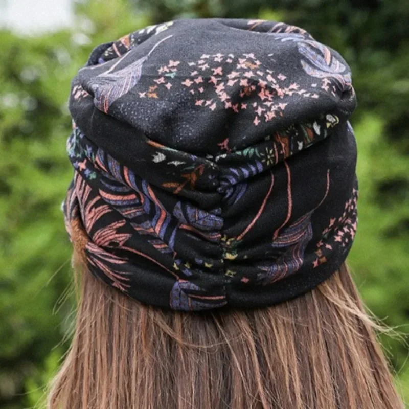 Floral Pattern Ethnic Warm Hat Winter Protection Retro Peaked Cap Thermal Soft Cotton Hats Beautify Appearance Thick Lining Caps