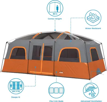 12 Person Tent | Large Multi Room Tent for Family with Storage Pockets for Camping Accessories 3