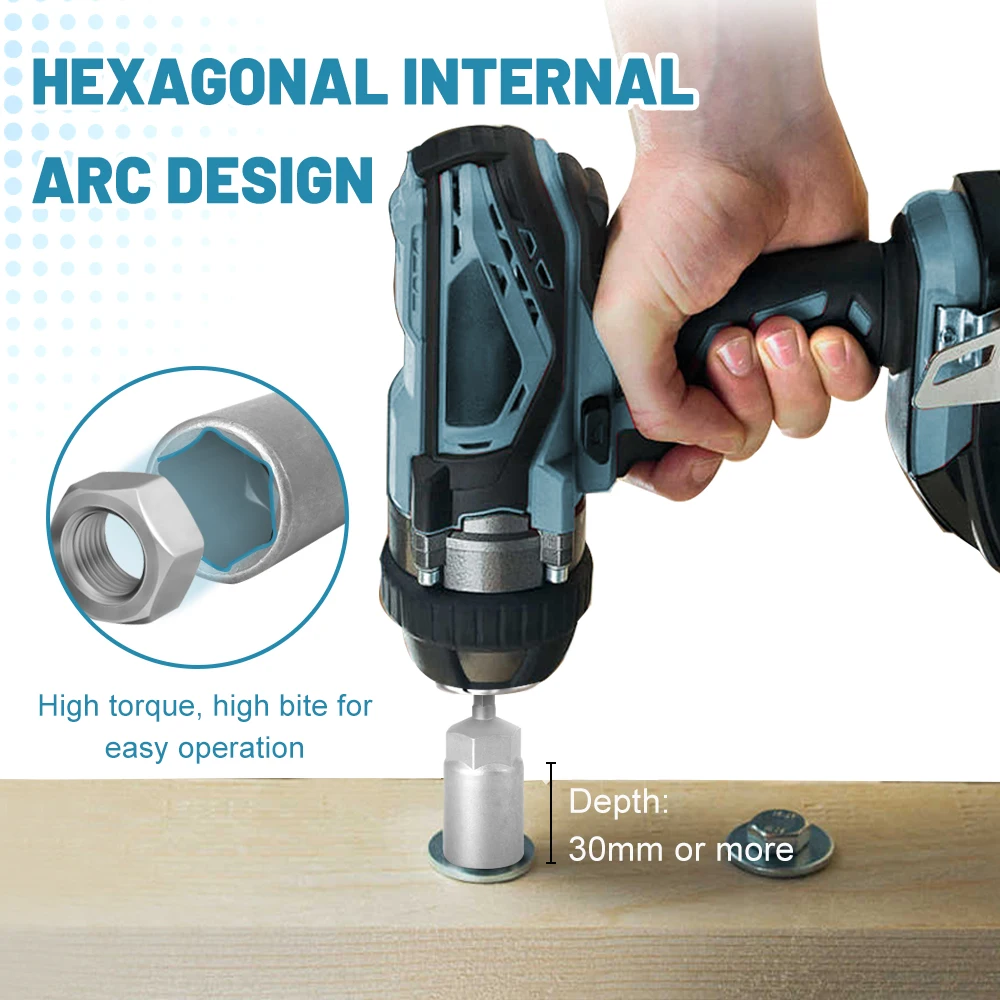 Length Deepen Impact Socket Adapter 5-19mm Power Nut Driver Socket Set 1/4-inch Hex Shank Screwdriver Key Head Hand Tool 1PC 3