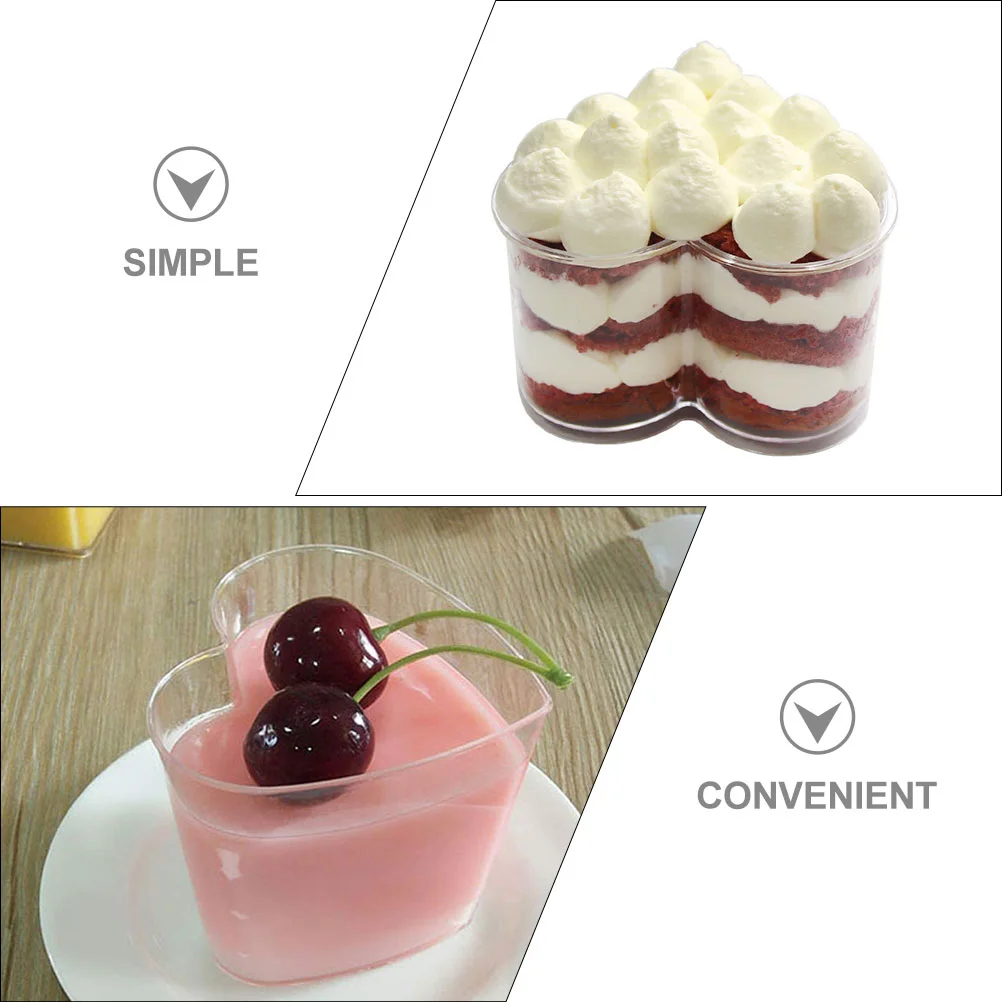 10 Pcs Heart Shaped Pudding Cup Transparent Dessert Cup Disposable Mousse Party Tiramisu Clear Storage Household