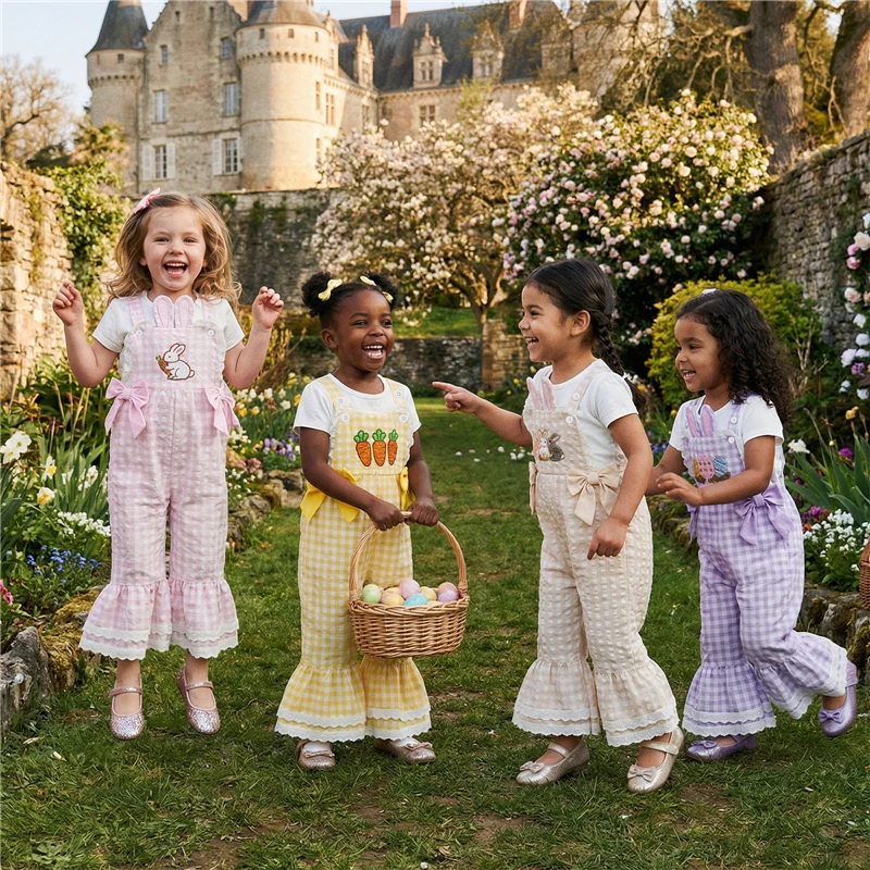 Easter Plaid Bell-Bottom Overalls 1