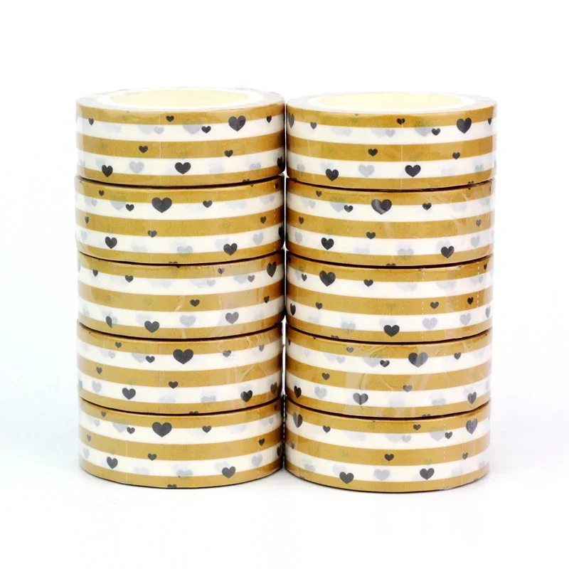 

Bulk 10PC/Lot Decor Heart on a striped yellow and white Washi Tapes for Scrapbooking Planner Adhesive Masking Tape Stationery