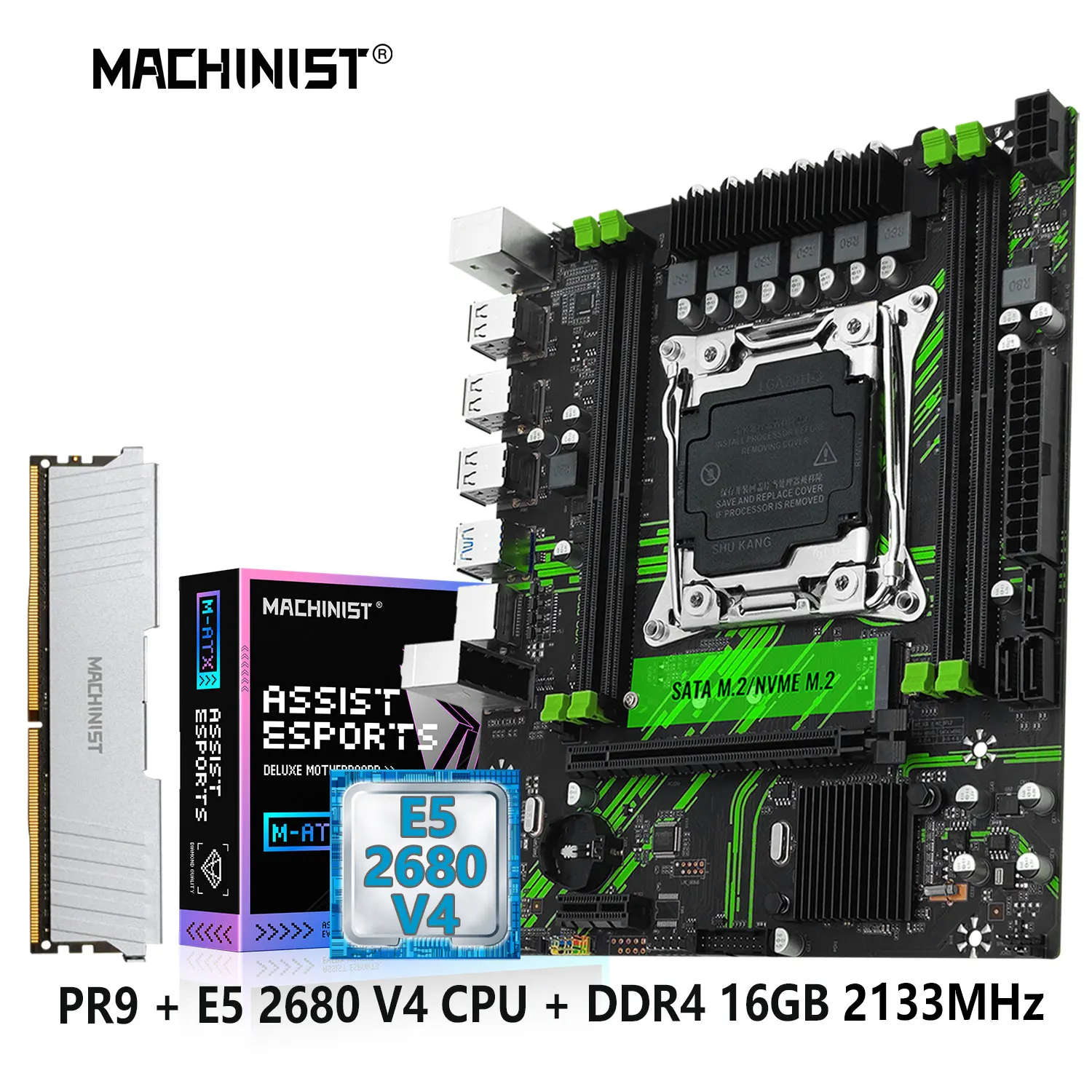 

MACHINIST X99 PR9 комплект материнской платы LGA 2011-3 комплект Xeon E5 2680 V4 ЦП процессор ECC DDR4 16 Гб ОЗУ NVME SATA M.2 SSD USB3.0