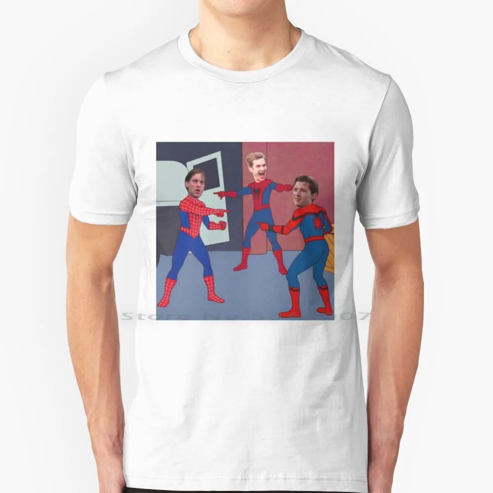 Meme Three Spider Nwh T Shirt 100% Cotone Peter Parker Nhw No Way Home Homecoming Mcu Spidey Amichevole Vicino Rosso Nuovo