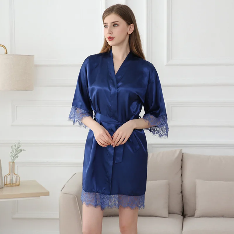 Sexy Long Robe Pink Red Dark Blue White Black Femle Woman Clothes Women's Sleepwear V-Neck Homewear Nightwear Nightdress