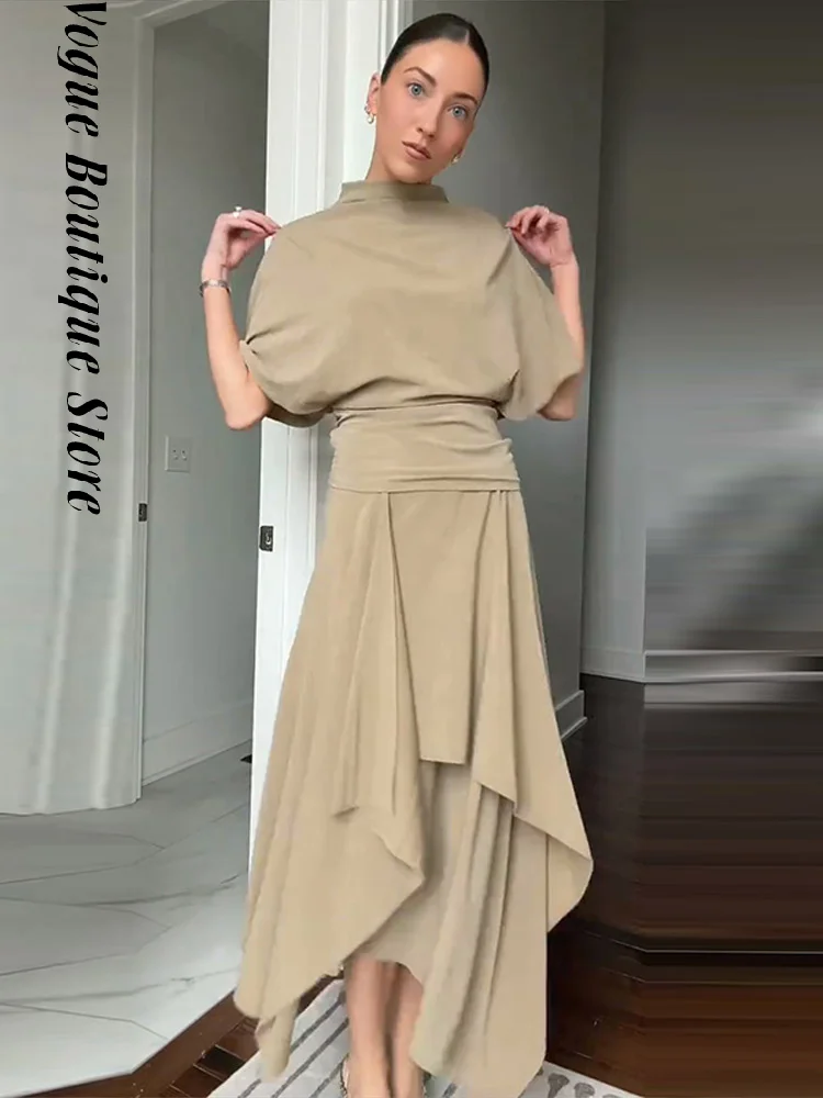 ชุดเสื้อเชิ้ตกระโปรงไม่สมมาตร แฟชั่นฤดูร้อน-ใบไม้ร่วง