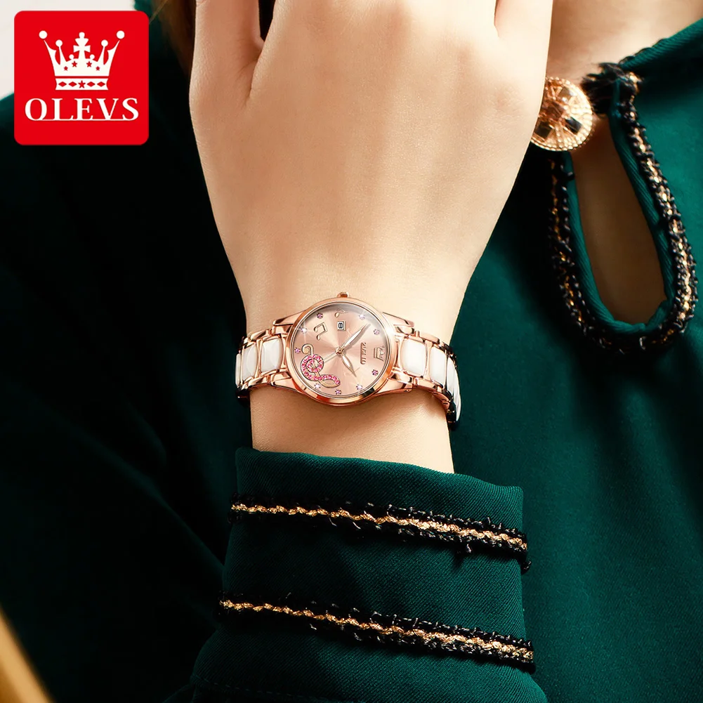 OLEVS Luxury Watch For Woman High Quality Diamond Ladies Quartz Watch Waterproof Date Stainless Steel Women Watches reloj+box