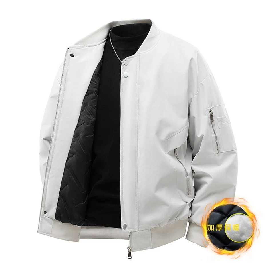 Winter Thick Jackets Men 9XL Plus Size Solid Color Varsity Jacket Fashion Casual Baseball Jacket Coats Male Big Size 9XL 4