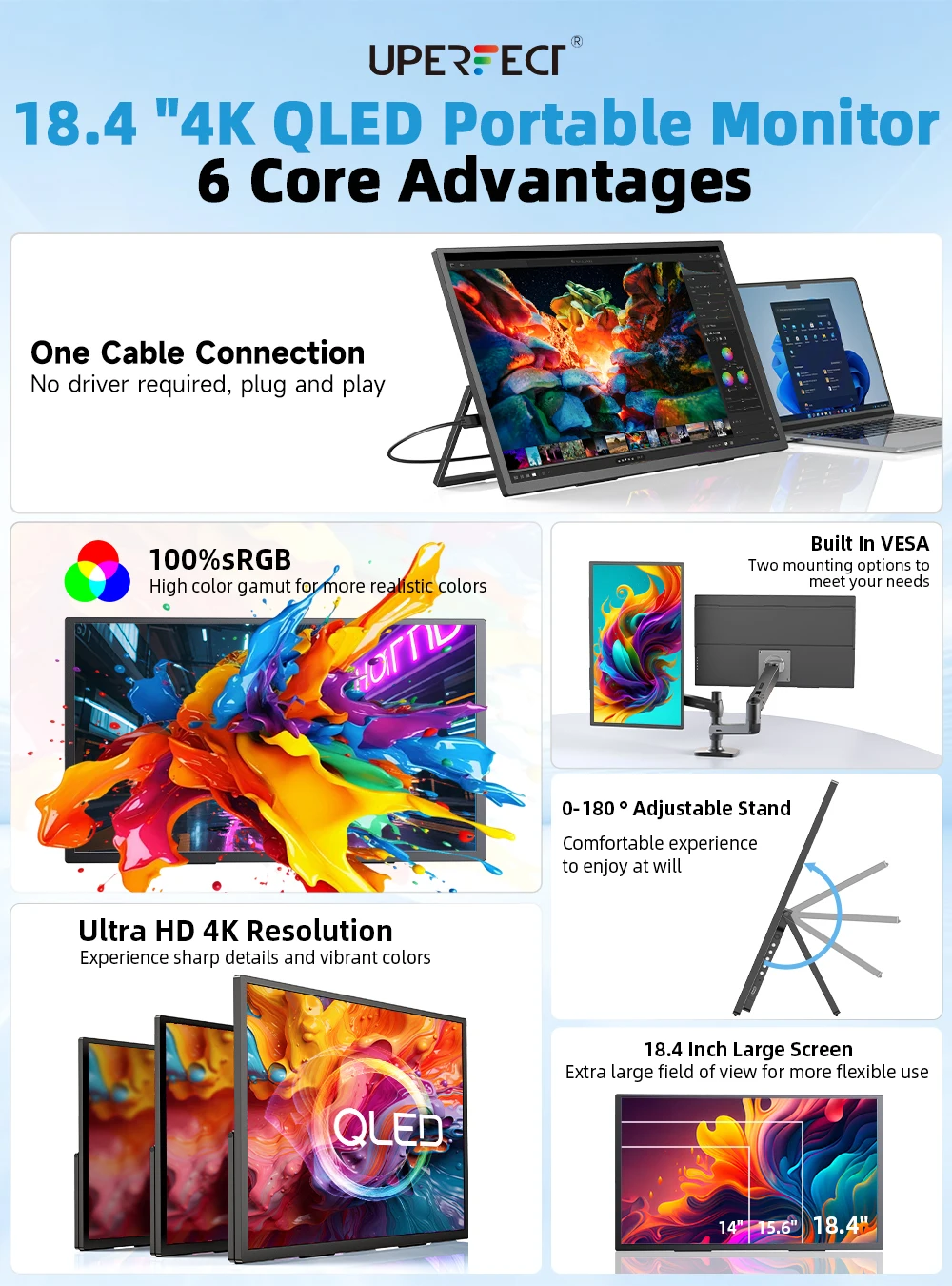 UPERFECT 18.4 inch 4K QLED Portable Monitor Gaming Computer Display  Ultra-Slim Extend Screen For PS5/4 Switch Laptop PC Mac Xbox - AliExpress, image size:1000x1350