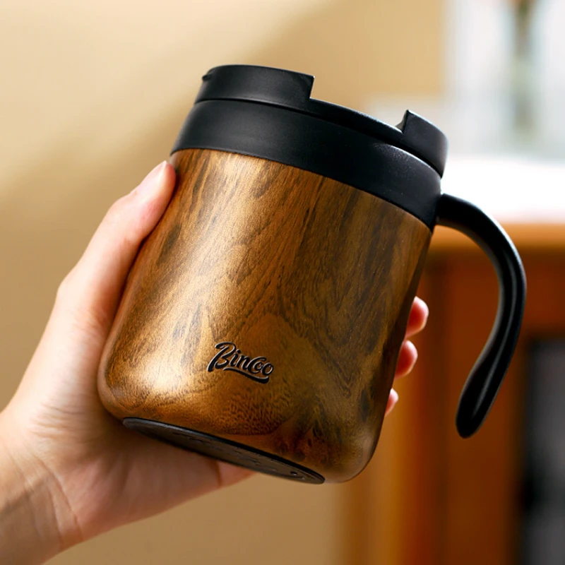 

Кружка с деревянной текстурой и ручкой, американская кофейная чашка, Офисная кружка для воды из нержавеющей стали, кружка для пивоварения