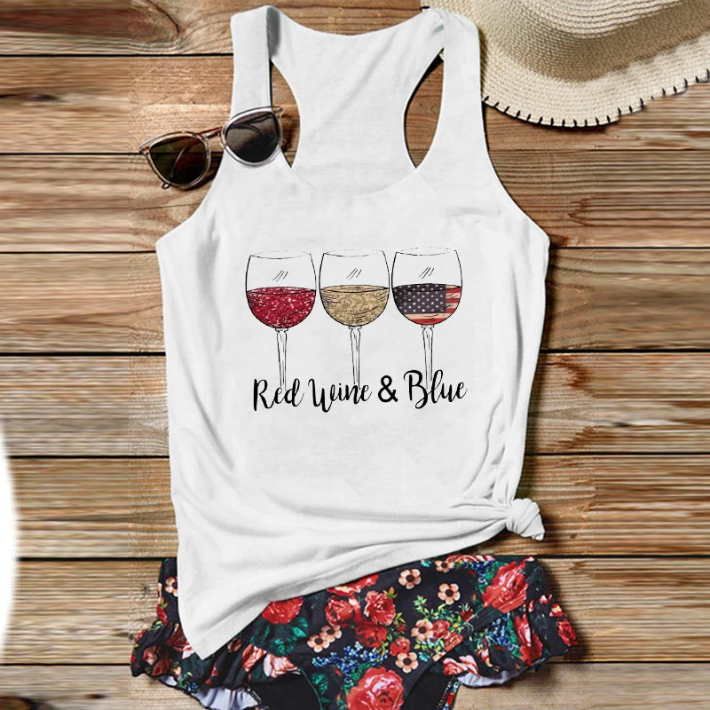 

4th of July Tank Tops Red Wine Blue Tops Patriotic Shirt Independence Day Womens Clothing American Flag Top Casual L