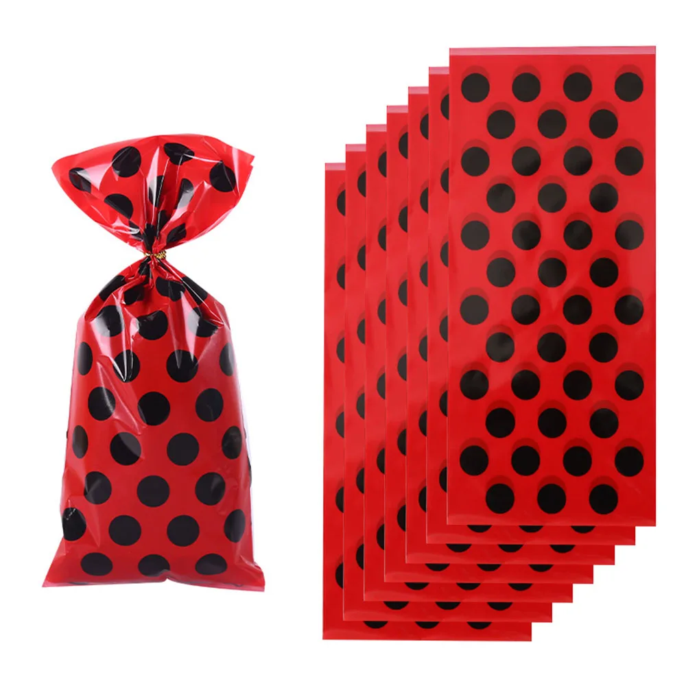10-50Pcs Coccinella Red Cello Bags Nero Polka Dots Candy Bags Treat Bags Per Le Ragazze Ospiti Coccinella Tema Compleanno Forniture