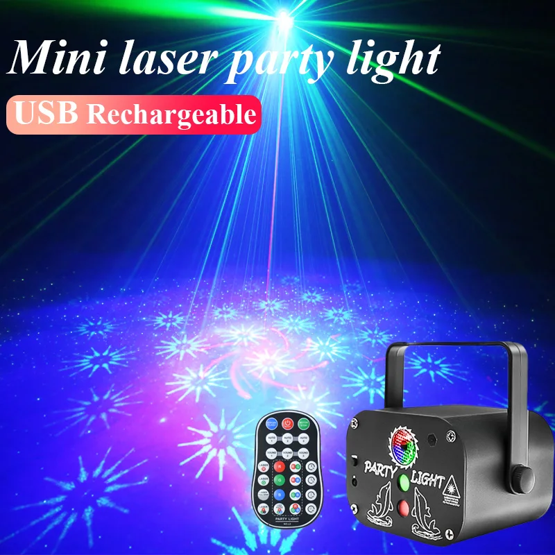 USB Rechargeable Laser Party Light Mini 60 Patterns Projector Remoter Sound Activated Disco Christmas Holiday Decoration
