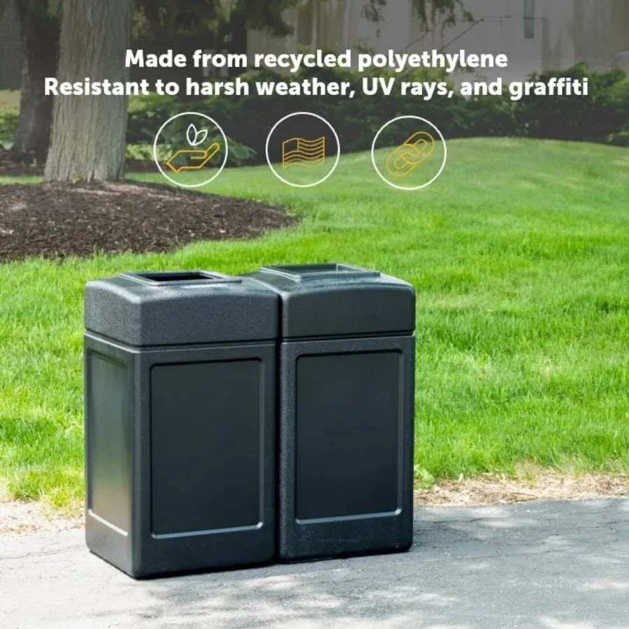732101 OpenTop Indoor Outdoor Square 42 Gallon Large Waste Trash Container Bin Black for Efficient Waste Management in Resident