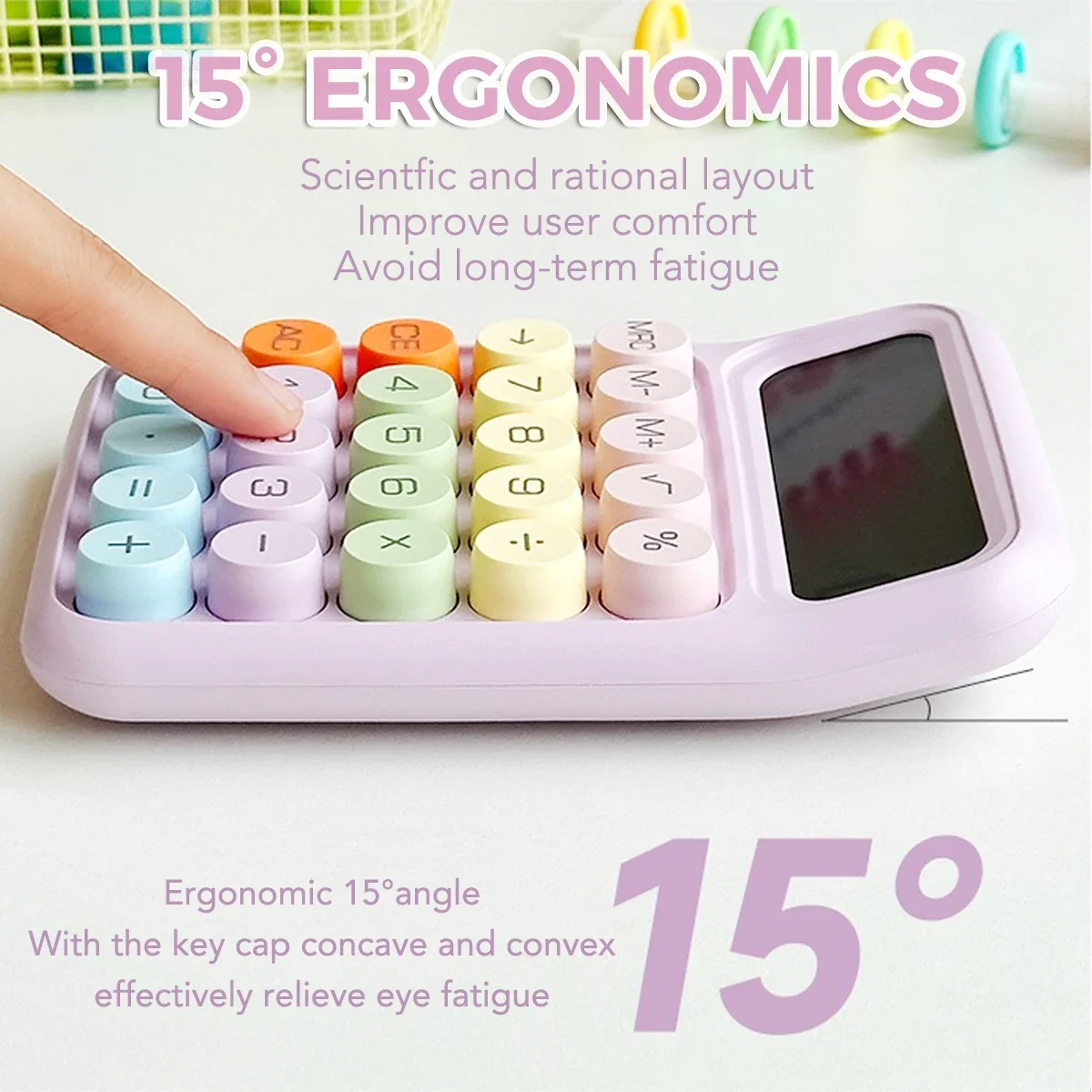 Colorful 12-Digit Mechanical Office Calculator - Cute Candy Design