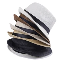 Men's Sun Hat Holiday Men Straw Hat Cowboy Summer Retro Panama Travel Journey Casual Caps Fedora Hat Gangster Cap Wide Brim 2