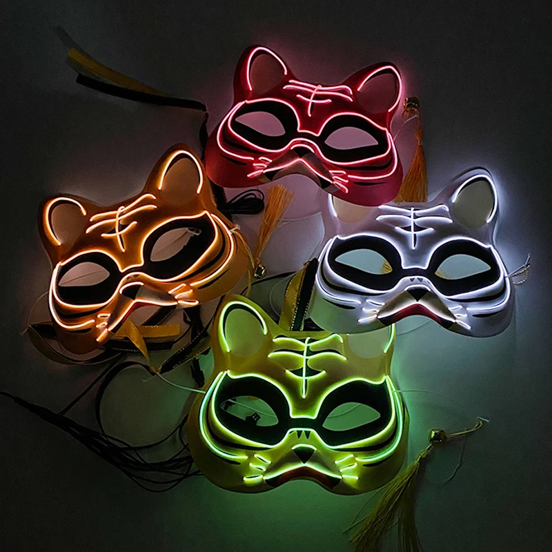 Halloween Light Up Animal Mask Led Luminous Tiger Mask Half Face Masquerade Party Neon Glowing Mask Puntelli Per Costumi