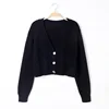 V Neck Cropped Cardigan Women Long Sleeve Twist Knitted Sweater Coats Autumn Winter Keep Warm Korean Fashion Jacket Cardigan 3
