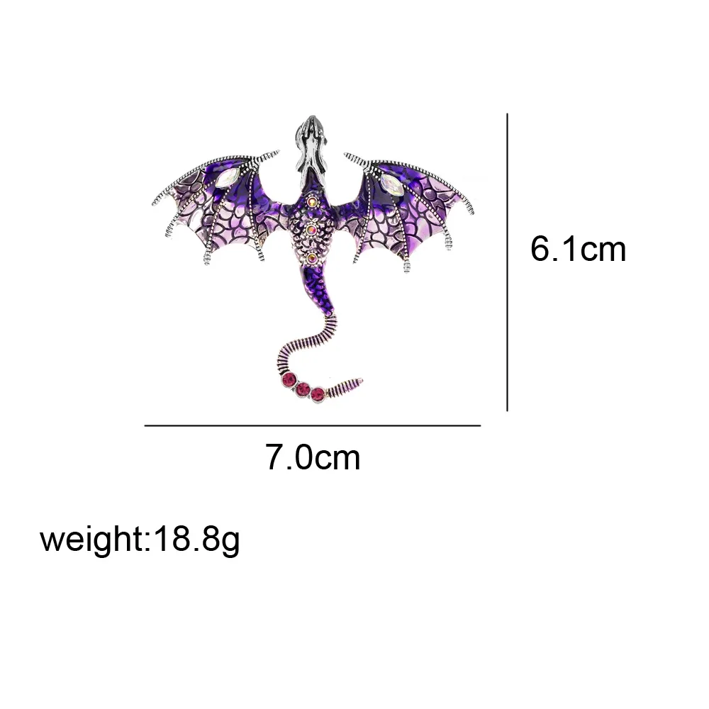 Animal Brooch Enamel Fly Dragon Pin 3 Colors