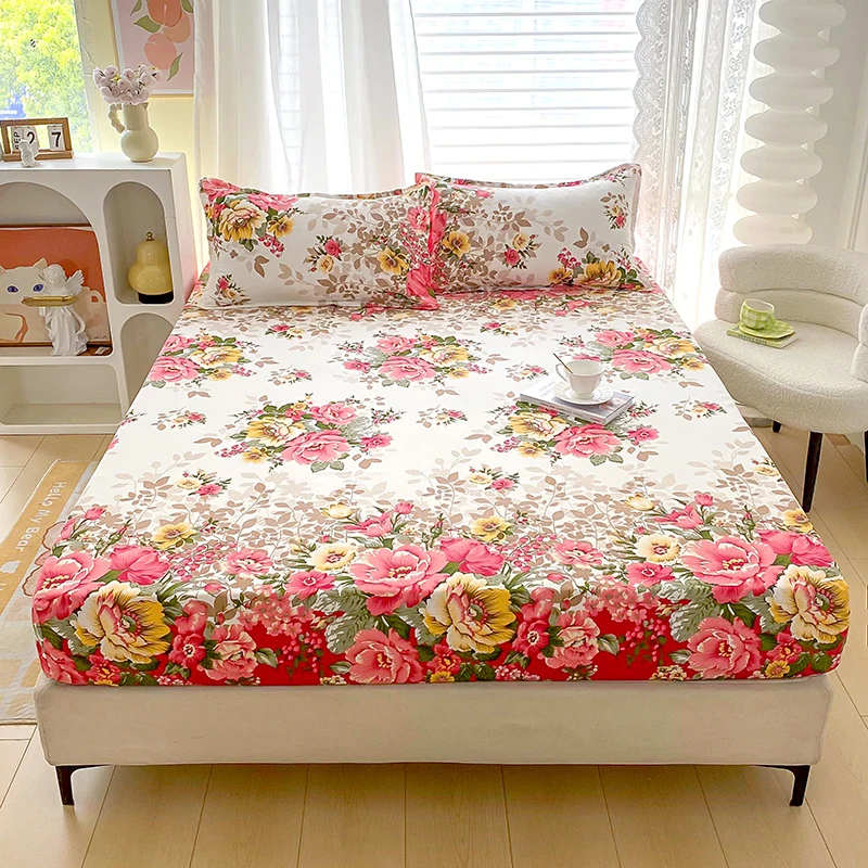 Flower Printed Fitted Bed Sheets Reactive Printed sabanas cama matrimonial Single/Queen/King Mattress Cover Double Bedsheets 2