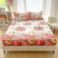 Flower Printed Fitted Bed Sheets Reactive Printed sabanas cama matrimonial Single/Queen/King Mattress Cover Double Bedsheets 2