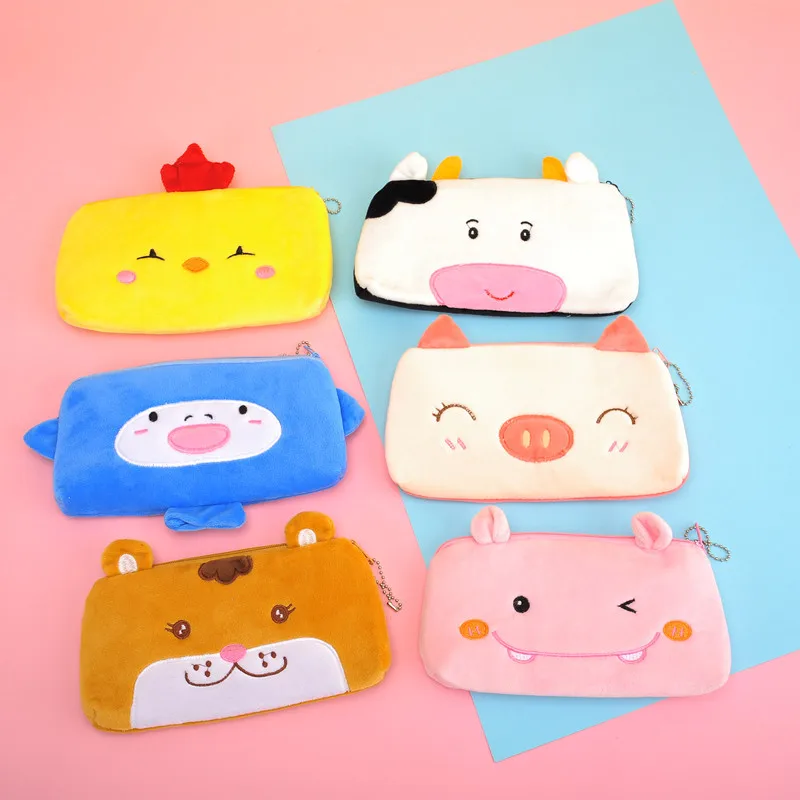 Simple plush cartoon pencil bag School student pencil case School supplies storage bag children animal cute stationery bag gifts