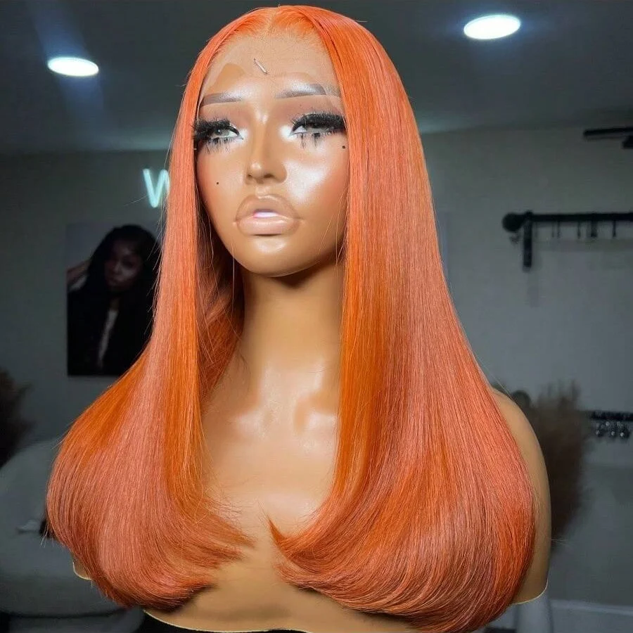 200% 34 Inch Straight Orange Ginger 13x4 Transparent Lace Frontal Wigs Human Hair For Women Pre Plucked With Baby Hair #350 3