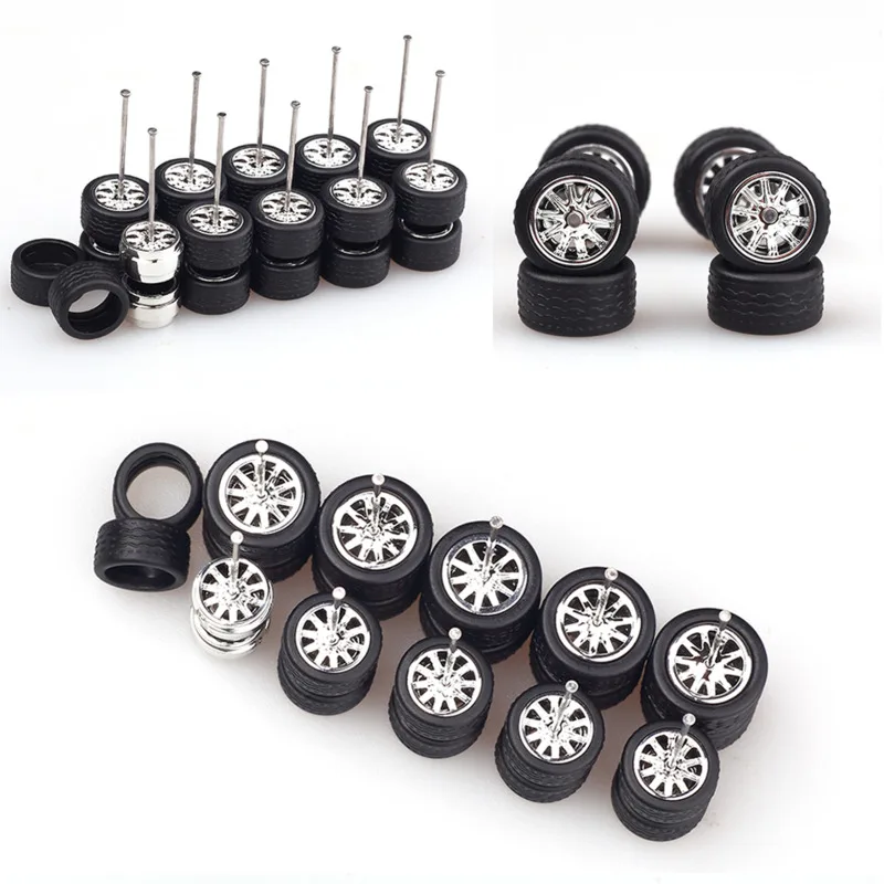 1/10Sets 1:64 Car Wheel With Rubber Tires Staggered Front Small Rear Large Wheel For 1:64 Hot Wheel/Domeka/ Model Car Off-road 2