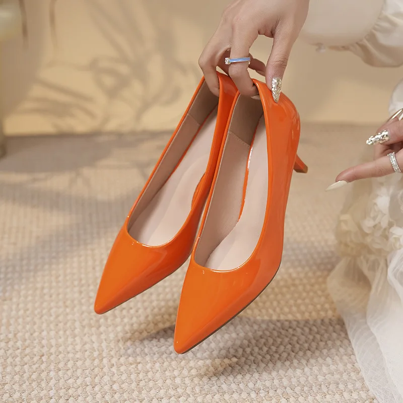 Kitten Heel Orange Stilettos Shoes Dress Shoes Orange Low Heel