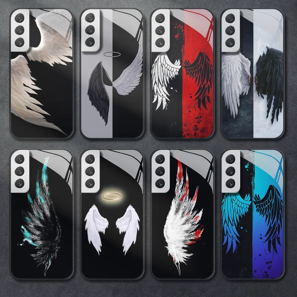 

Angel Demon Wings Art Tempered Glass Phone Case For Samsung Galaxy A 12 13 14 32 33 52 53 54 S 20 21 FE 22 23 Ultra Plus Cover