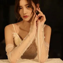 Bride Temperament Marriage Party Lace Chiffon Wedding Accessories Bridal Gloves Fingerless Gloves Full Finger Gloves