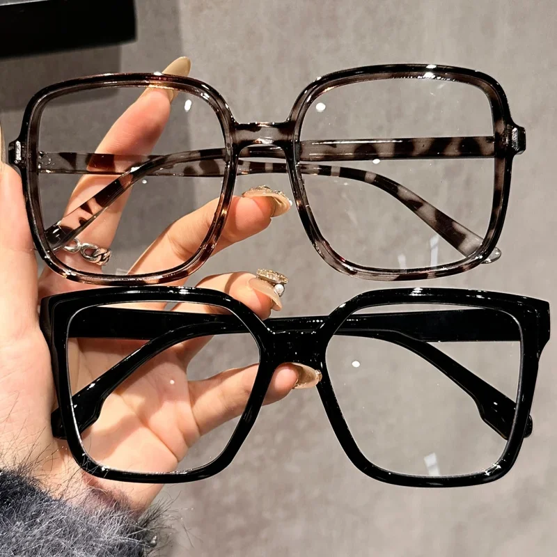 Rectangular Reading Glasses - Large Frame Plastic Eyewear with Transparent Lenses for Office Use