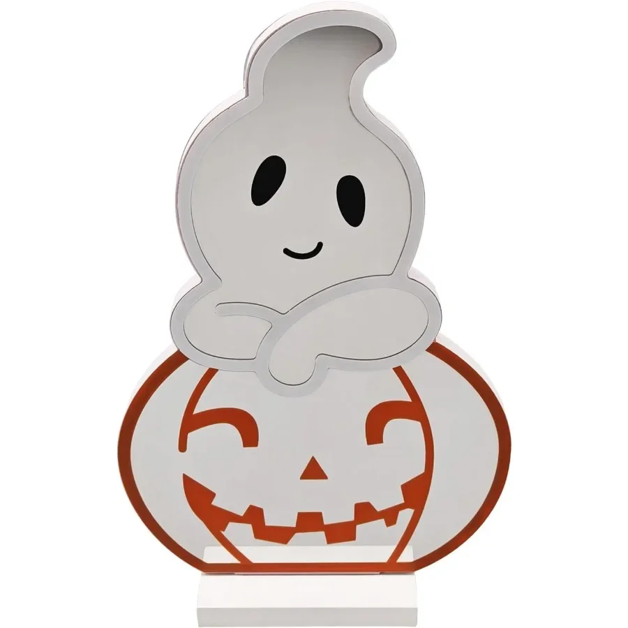 LED Halloween Pumpkin Light Cute Neon Pumpkin and Ghost Sign Decor 11.57 Inch 3D Infinity Lights with USB Powered for Table Roo