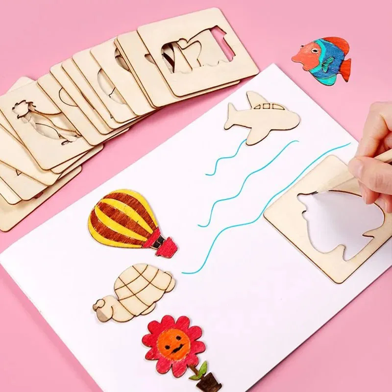 

20Pcs Wooden Drawing Stencils Kit Kids Drawing Board Toys Coloring Puzzle Arts Crafts Set Educational Toys for Kids Accessories