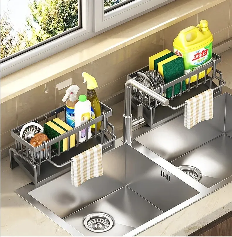 Plastic Sink Drain Rack Kitchen Bathroom Self-draining Sink Shelf Soap Sponge Holder Dishcloth Towel Rack Filter Basket 5