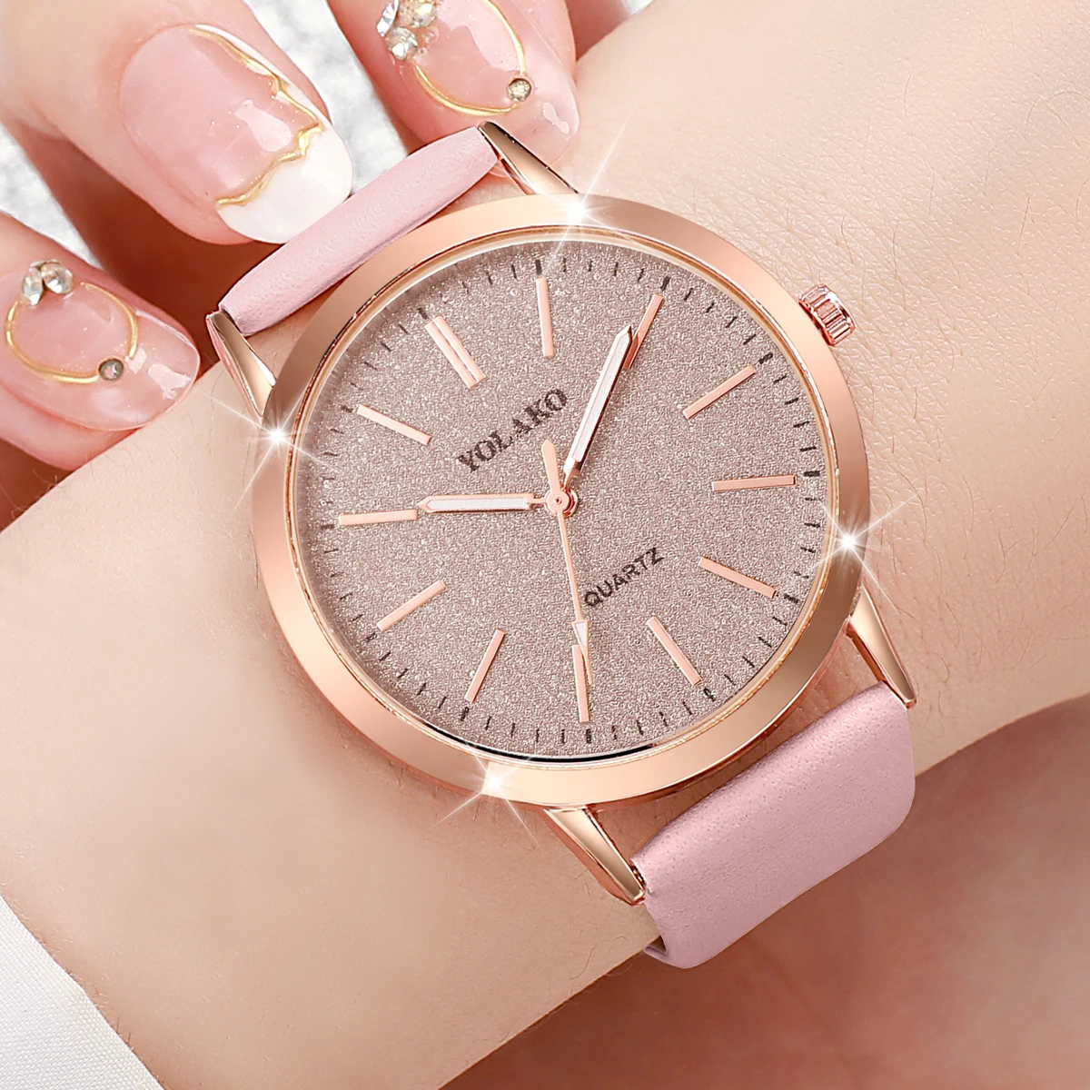 2PCs/Set Korean Women's Watch Fashion Versatile Leather Strap Grey Pink Twin Watch