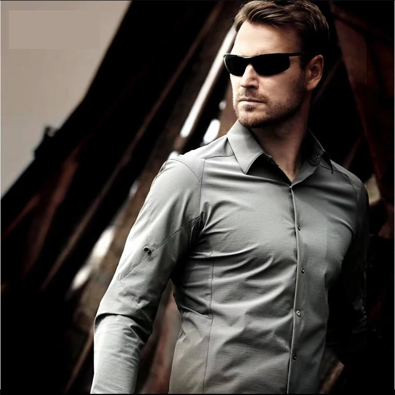 

Тонкая дышащая быстросохнущая футболка, Мужская одежда, летняя футболка с длинным рукавом, уличные мужские топы, одежда, крутая Повседневная однотонная мужская рубашка