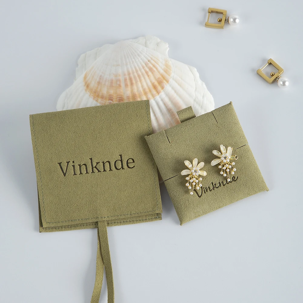 2023 Microfiber Suede Jewelry Pouches Bags Custom logo Printed Jewelry Earrings Necklace Packaging & Display with Insert Card