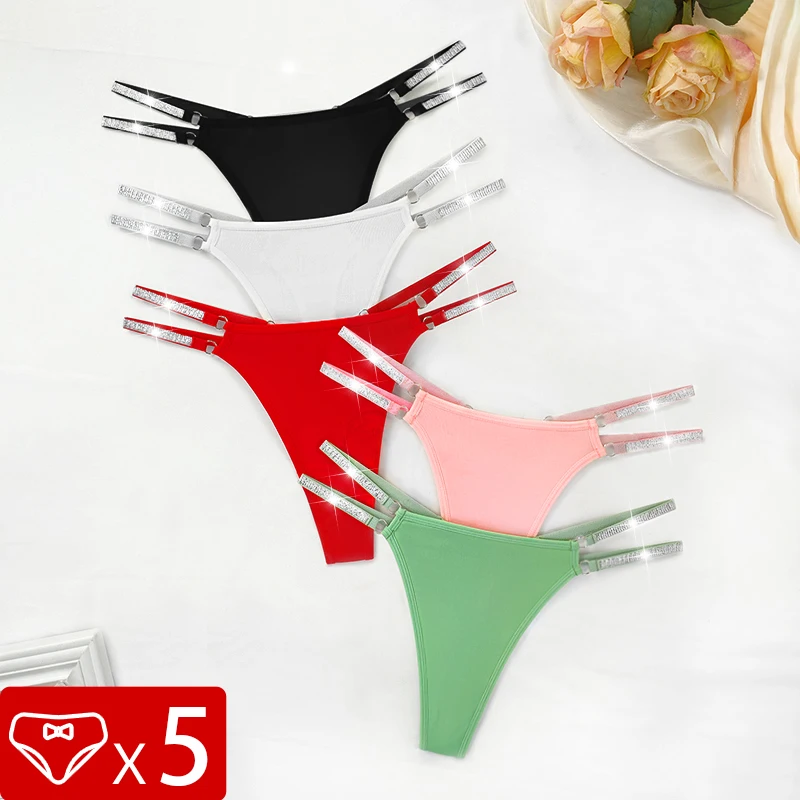 

5pcs Women Sexy Thongs Thin Strap Low Rise Ladies G-string Solid Intimate Lingerie Comfortable Temptation T-back Underwear Set