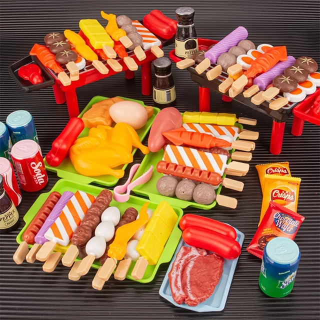 Baby Dress Up Kitchen Toys BBQ Set Kids Simulated BBQ Cookware Cooking Simulated Food Cosplay Educational Gift Toys