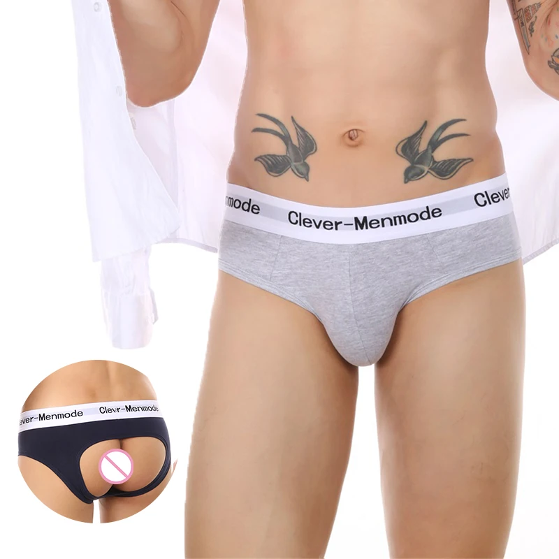 

CLEVER-MENMODE Men's Sexy Underwear Breathable Open Butt Briefs Comfortable Soft Cotton Panties Bulge Pouch U Convex Underpants