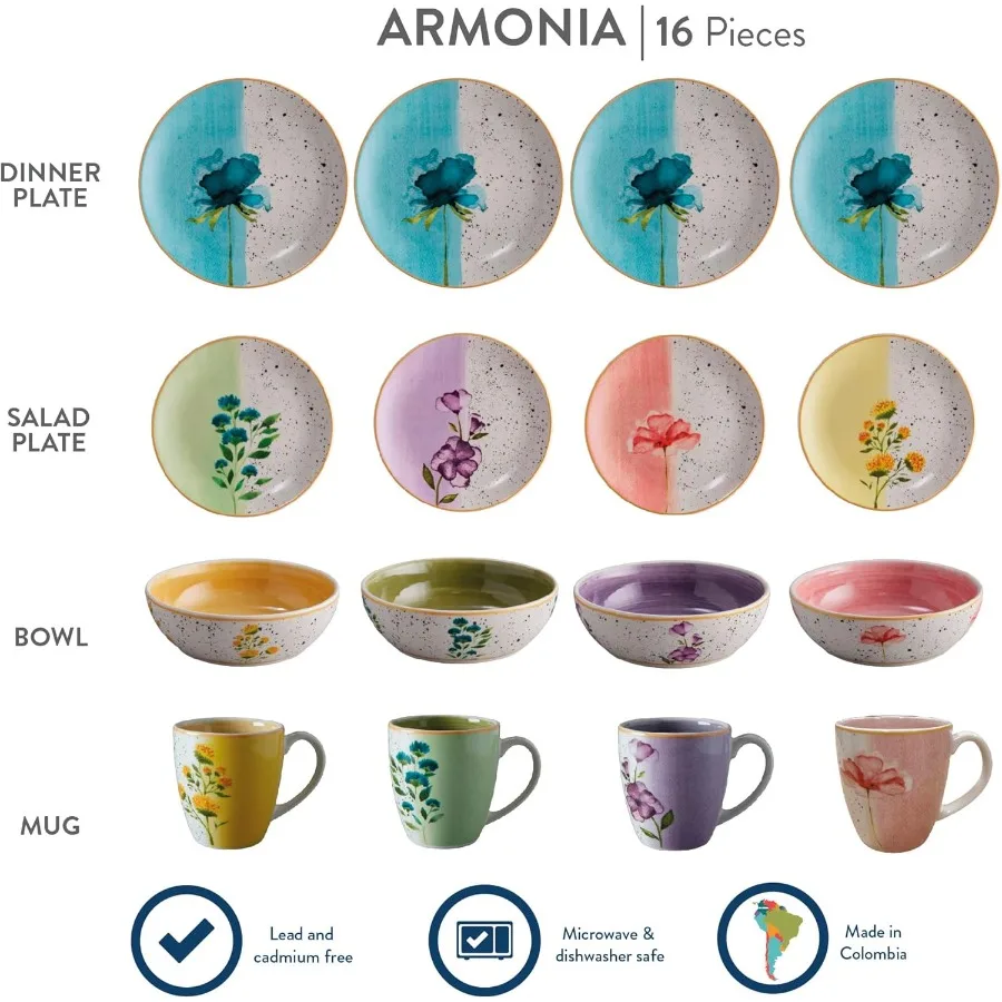 Corona 16-Piece Multicolor Floral Ceramic Dinnerware Set 4