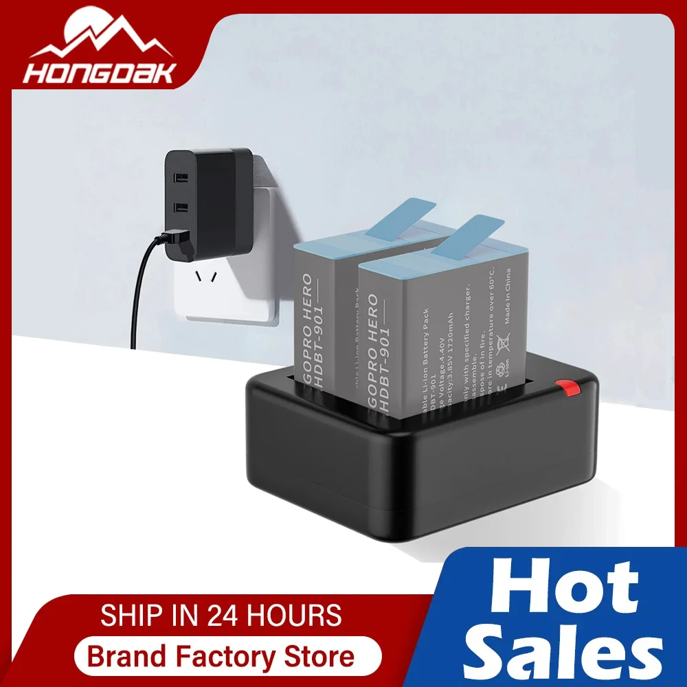 

HONGDAK Dual Port Slot Double Battery Charger For Gopro Go Pro Hero 11 10 9 Black with USB Cable Action Camera Accessory