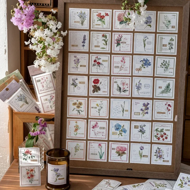 20 Blatt/Packung Garten auf Wolken Etikettenaufkleber Pflanze Hortensie Rose Tulpe Farn Handbuch DIY Material Dekoration Papieraufkleber