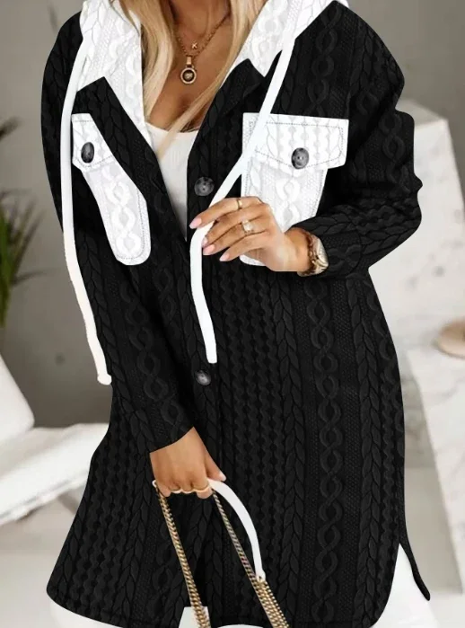 Jackets for Women Autumn and Winter Fashion New Wheat Texture Casual Long Sleeved Button Daily Loose Long Hooded Coat