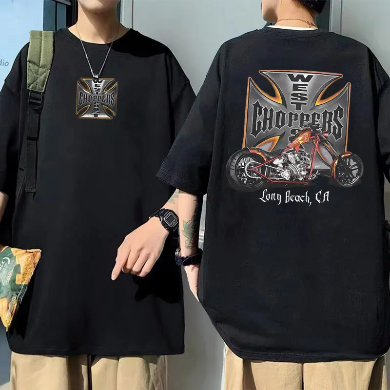

Футболка West Coast с принтом логотипа чоппера для мужчин и женщин, тенниска оверсайз в стиле хип-хоп, хлопковая майка в винтажном стиле 90-х годов, уличная одежда